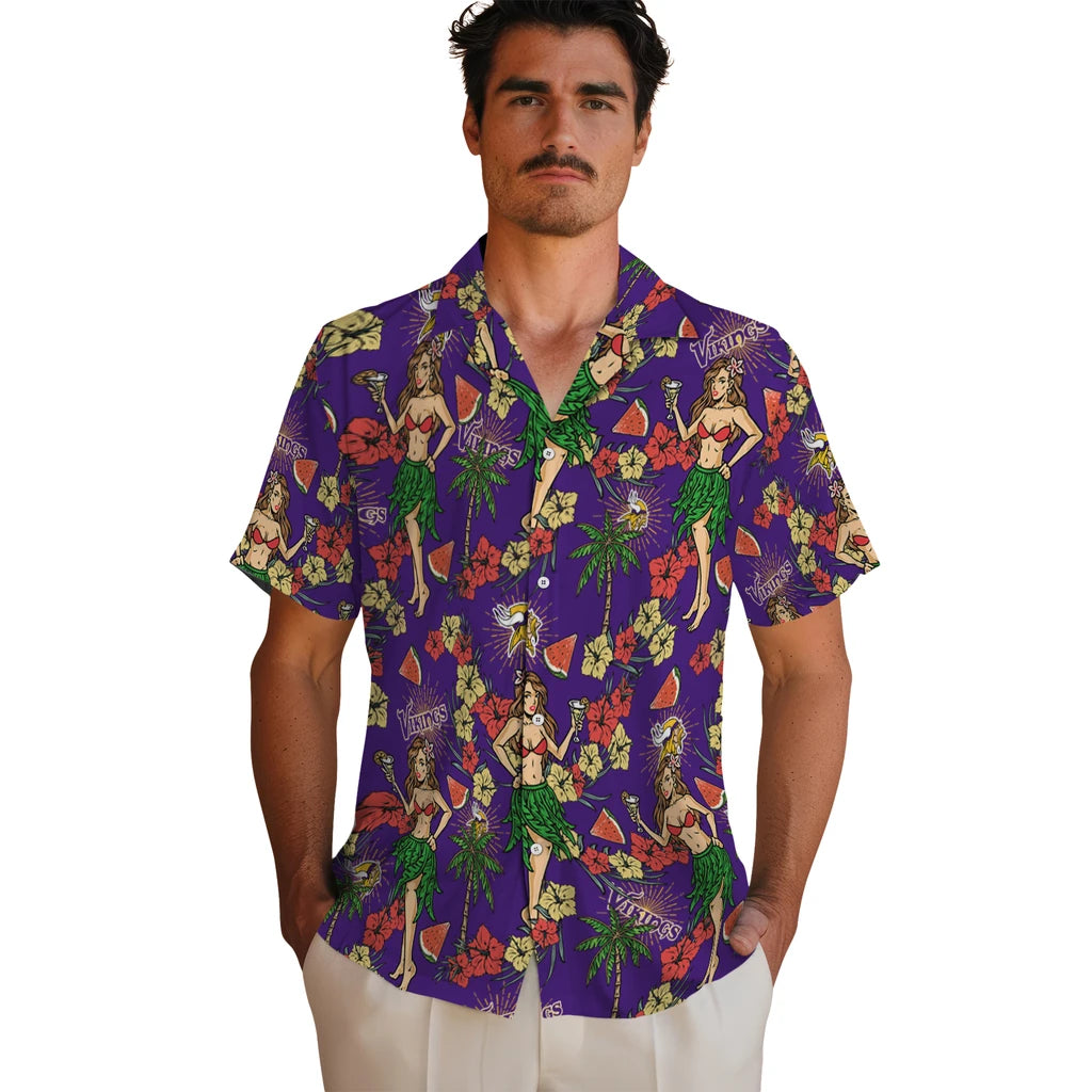 Minnesota Vikings Hawaiian Shirt - Hawaiian Girls Design | Moonbestprint