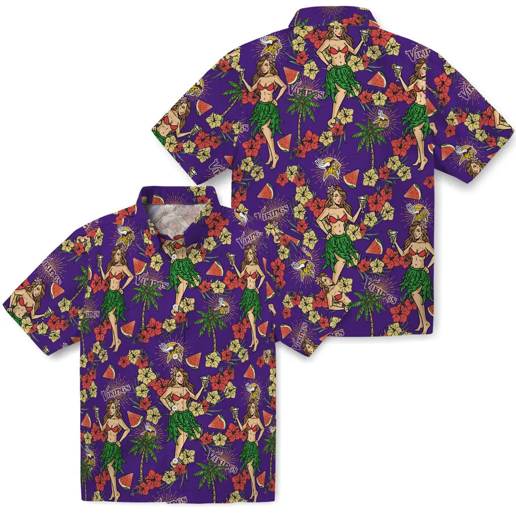 Minnesota Vikings Hawaiian Shirt - Hawaiian Girls Design | Moonbestprint