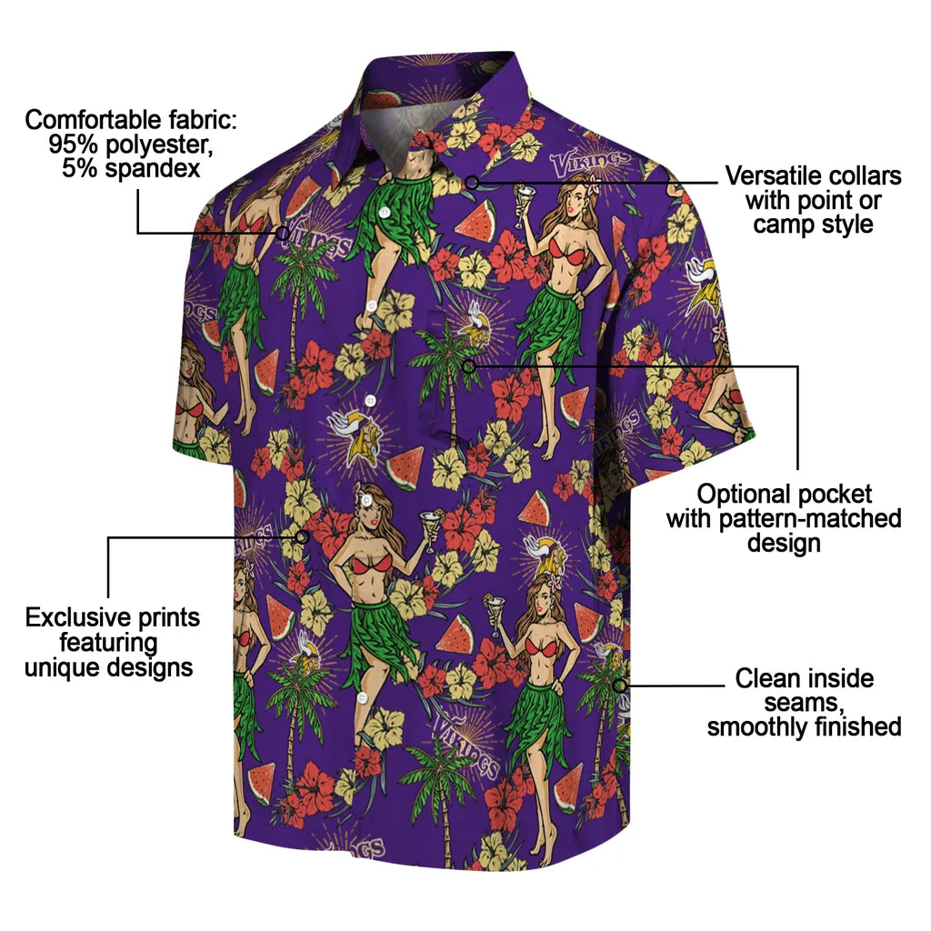 Minnesota Vikings Hawaiian Shirt - Hawaiian Girls Design | Moonbestprint