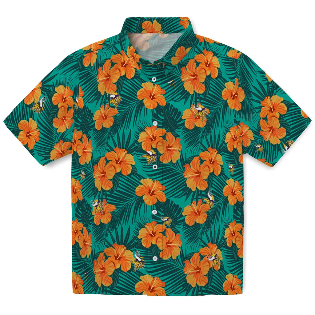 Minnesota Vikings Hawaiian Shirt - Hibiscus and Palm Leaves | Moonbestprint