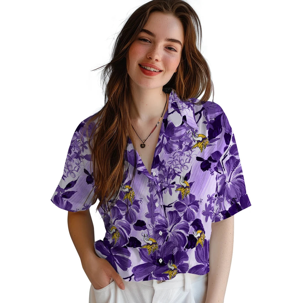 Minnesota Vikings Hawaiian Shirt - Hibiscus Arrangement | Moonbestprint