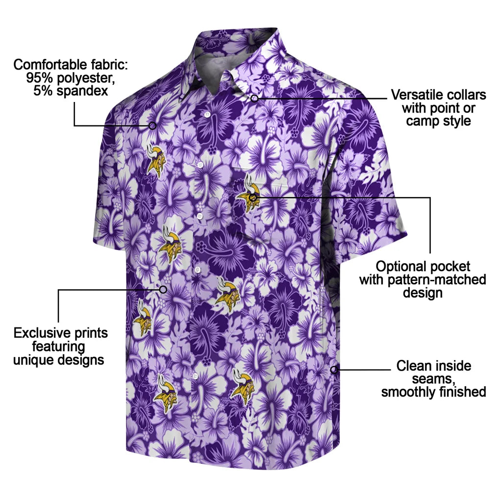 Minnesota Vikings Hawaiian Shirt - Hibiscus Blooms | Moonbestprint