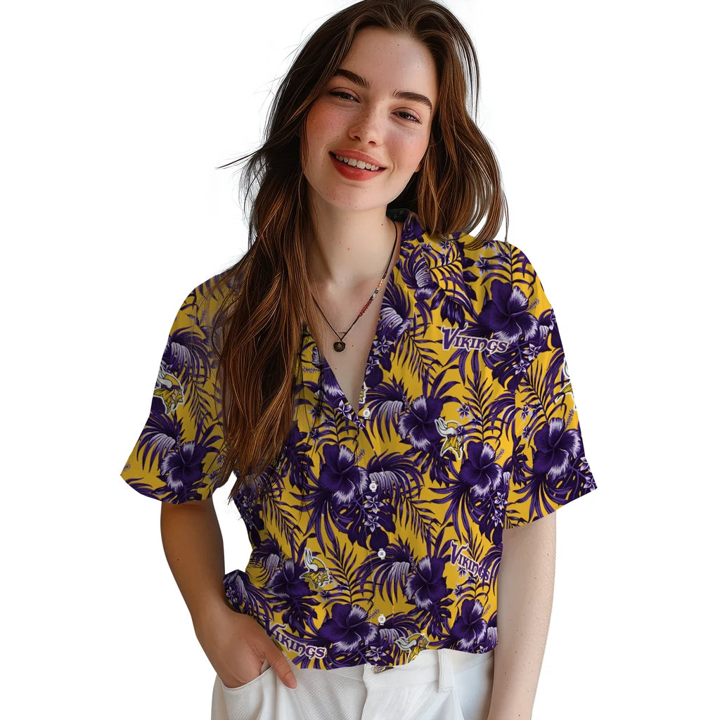Minnesota Vikings Hawaiian Shirt - Hibiscus Exotic | Moonbestprint