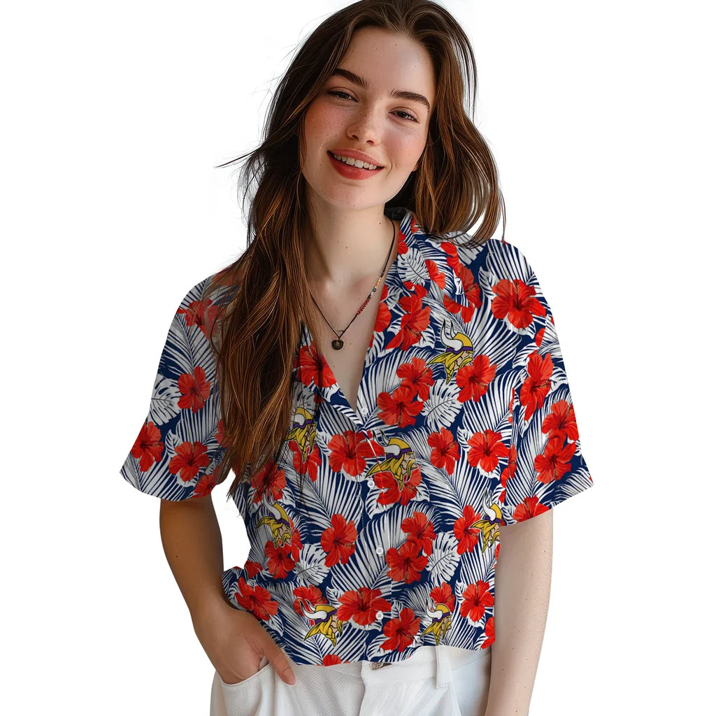 Minnesota Vikings Hawaiian Shirt - Hibiscus Fiesta | Moonbestprint