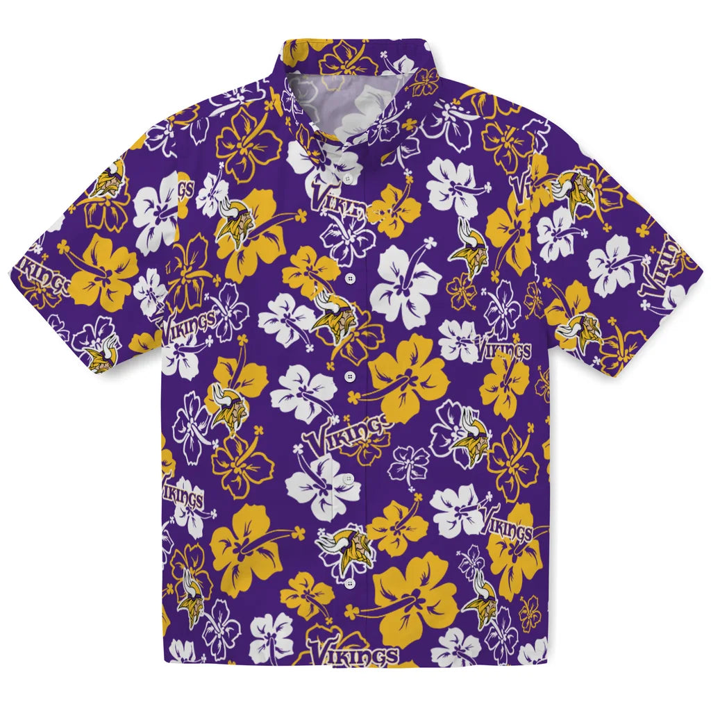 Minnesota Vikings Hawaiian Shirt - Hibiscus Flower Design | Moonbestprint
