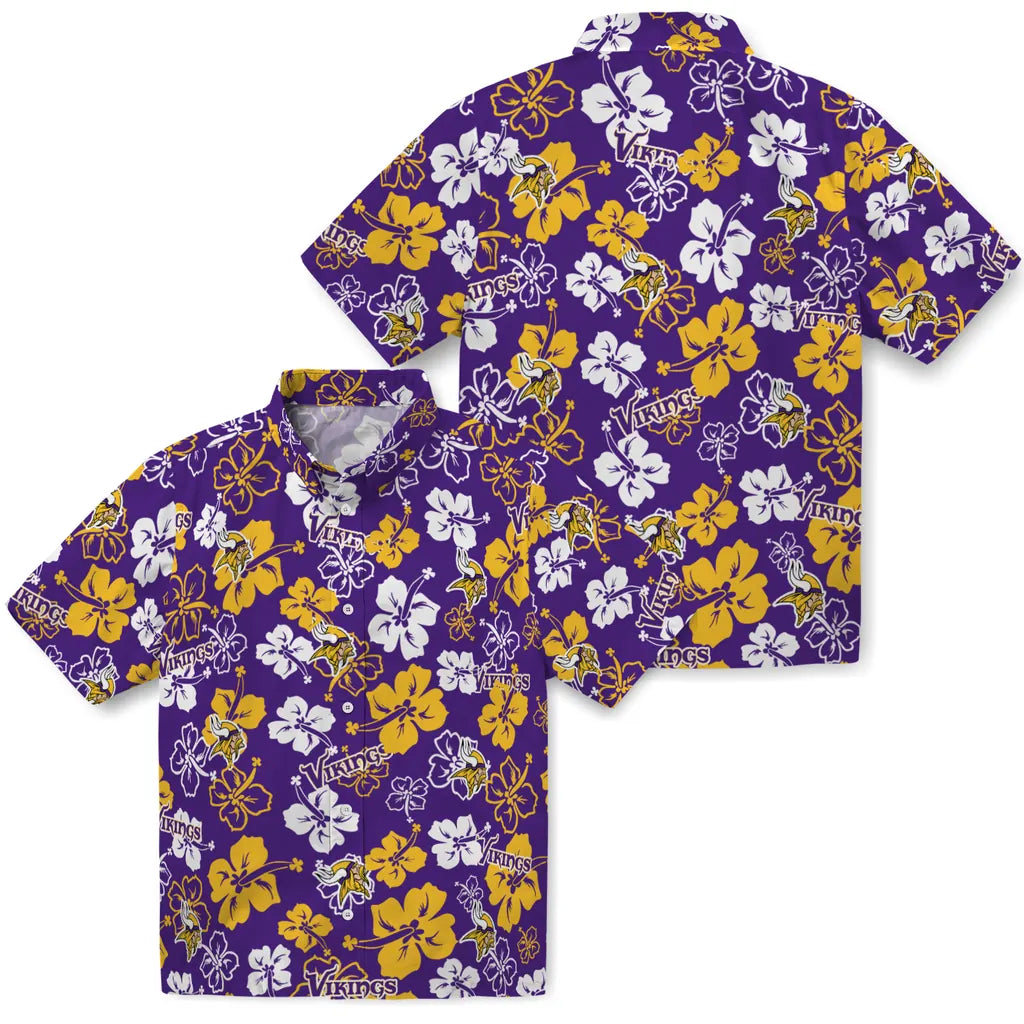 Minnesota Vikings Hawaiian Shirt - Hibiscus Flower Design | Moonbestprint