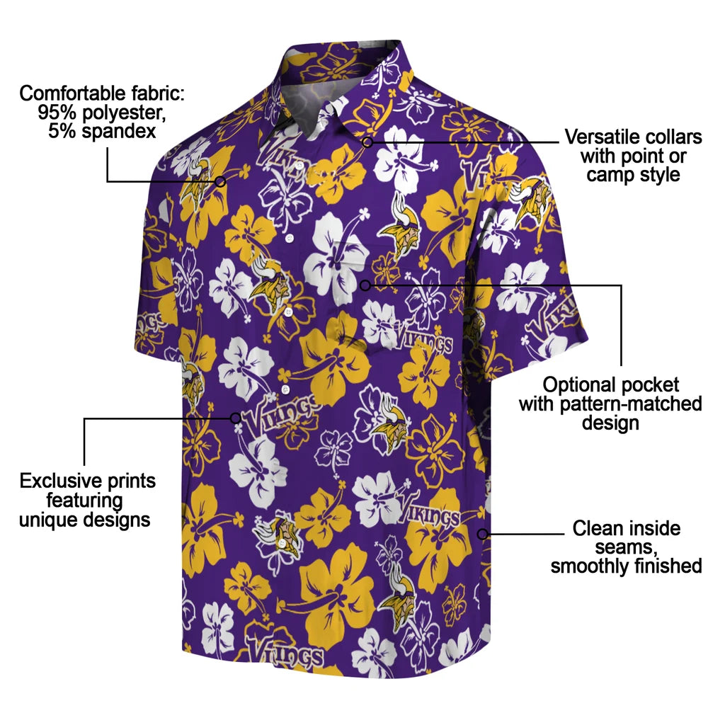 Minnesota Vikings Hawaiian Shirt - Hibiscus Flower Design | Moonbestprint