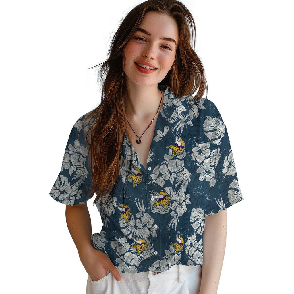 Minnesota Vikings Hawaiian Shirt - Hibiscus Flowers | Moonbestprint
