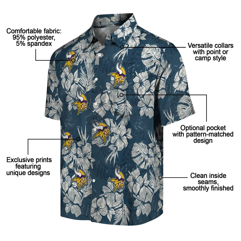 Minnesota Vikings Hawaiian Shirt - Hibiscus Flowers | Moonbestprint