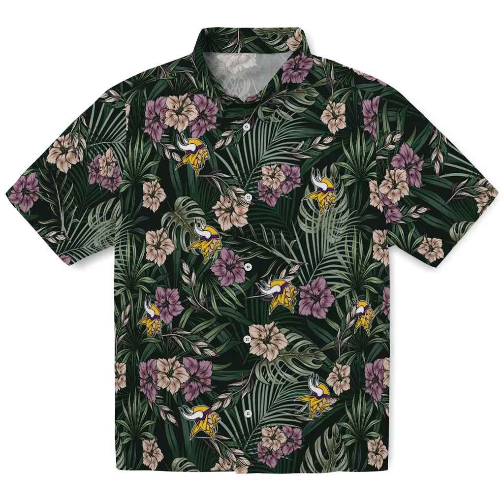 Minnesota Vikings Hawaiian Shirt - Hibiscus Leaves Pattern | Moonbestprint