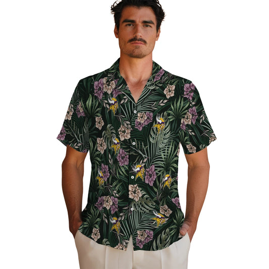 Minnesota Vikings Hawaiian Shirt - Hibiscus Leaves Pattern | Moonbestprint