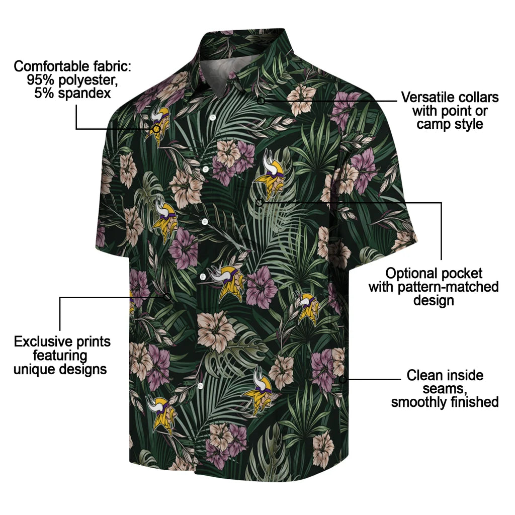 Minnesota Vikings Hawaiian Shirt - Hibiscus Leaves Pattern | Moonbestprint