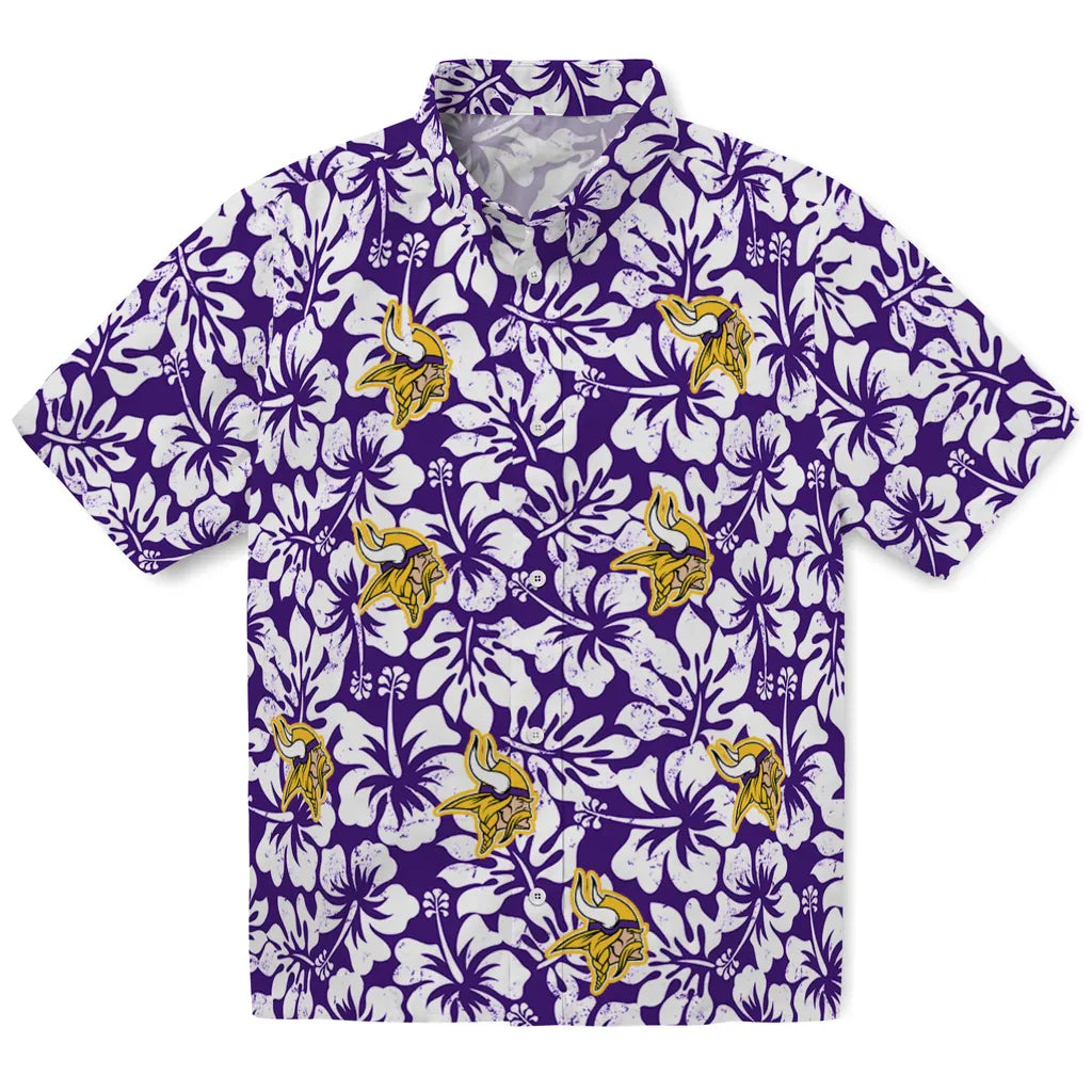 Minnesota Vikings Hawaiian Shirt - Hibiscus Motif | Moonbestprint