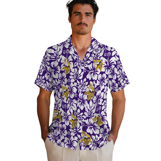 Minnesota Vikings Hawaiian Shirt - Hibiscus Motif | Moonbestprint