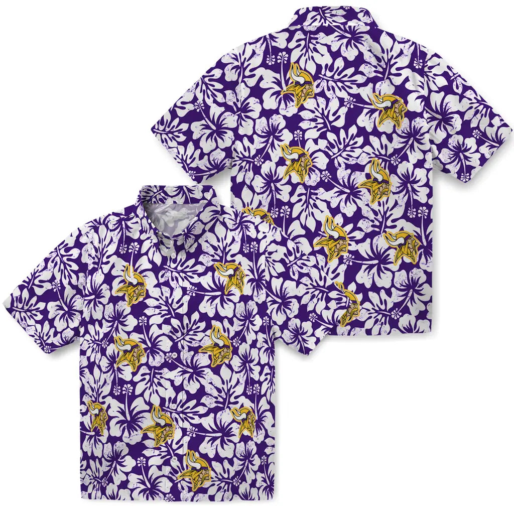 Minnesota Vikings Hawaiian Shirt - Hibiscus Motif | Moonbestprint