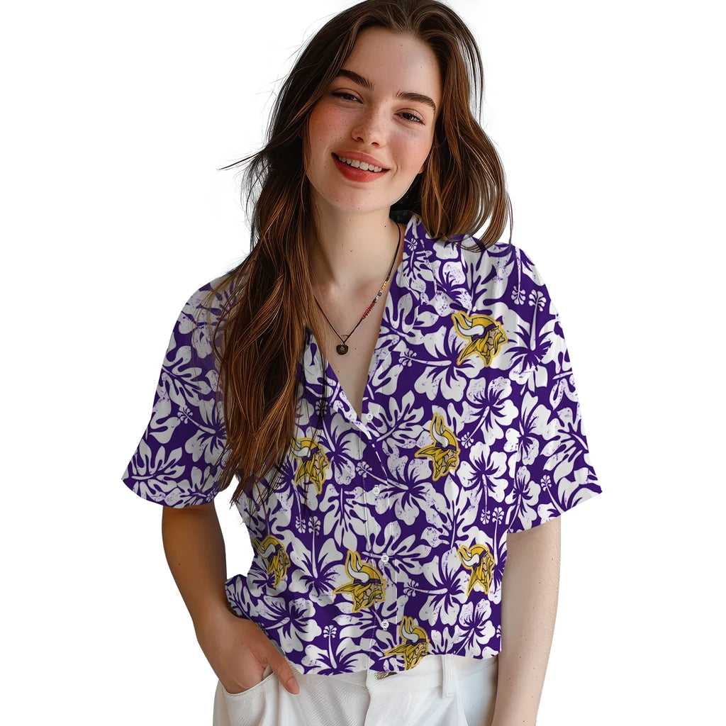 Minnesota Vikings Hawaiian Shirt - Hibiscus Motif | Moonbestprint