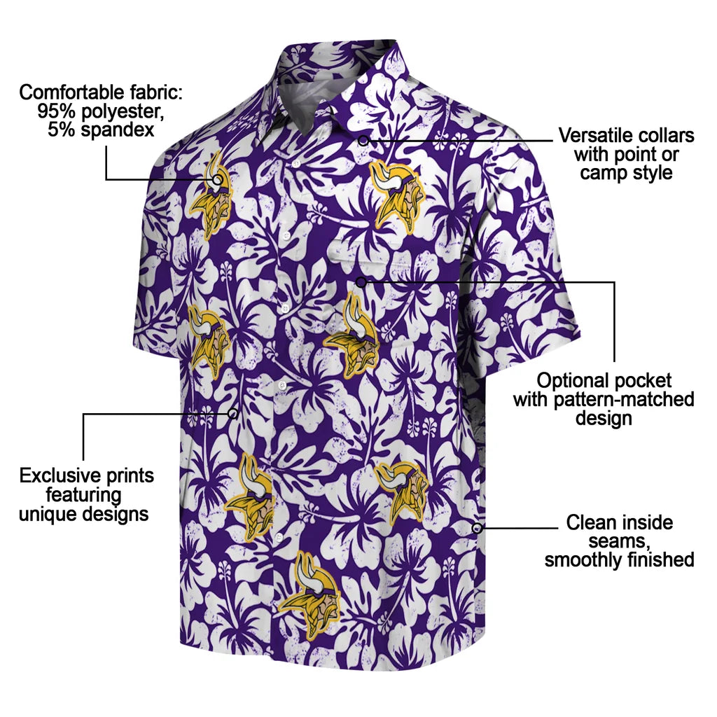 Minnesota Vikings Hawaiian Shirt - Hibiscus Motif | Moonbestprint