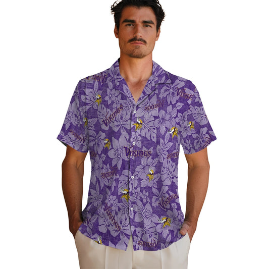 Minnesota Vikings Hawaiian Shirt - Hibiscus Oasis | Moonbestprint