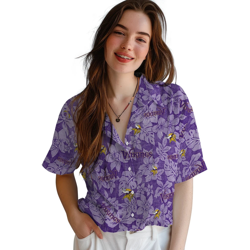 Minnesota Vikings Hawaiian Shirt - Hibiscus Oasis | Moonbestprint