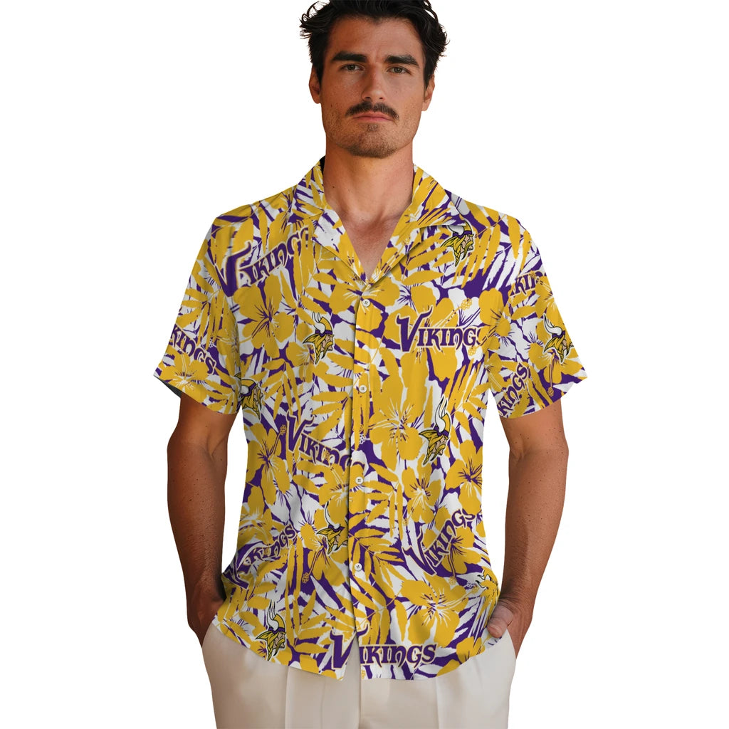 Minnesota Vikings Hawaiian Shirt - Hibiscus Overlay | Moonbestprint