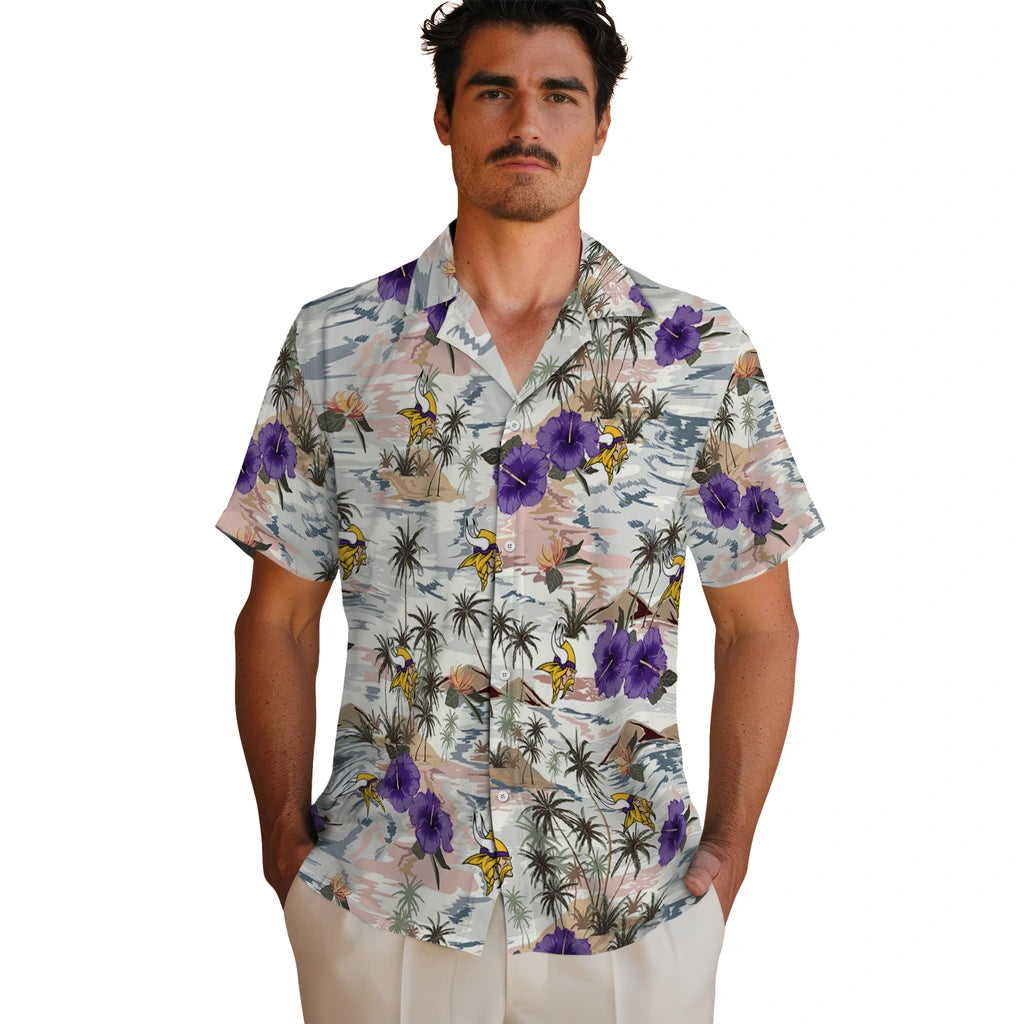 Minnesota Vikings Hawaiian Shirt - Hibiscus Seaside | Moonbestprint