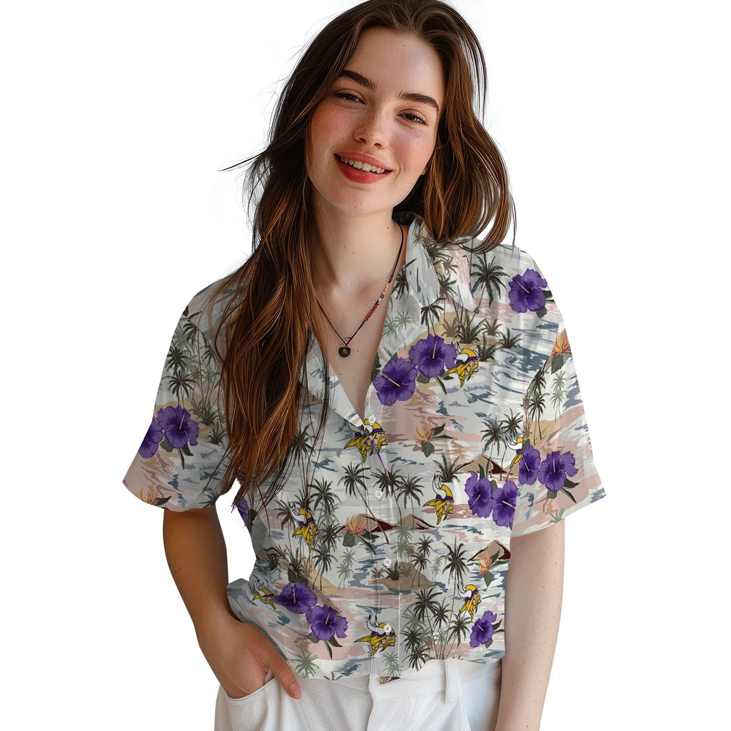 Minnesota Vikings Hawaiian Shirt - Hibiscus Seaside | Moonbestprint