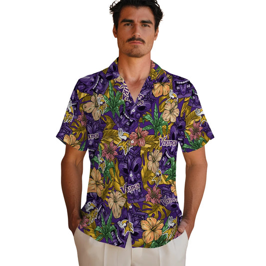 Minnesota Vikings Hawaiian Shirt - Hibiscus Tiki Jungle | Moonbestprint