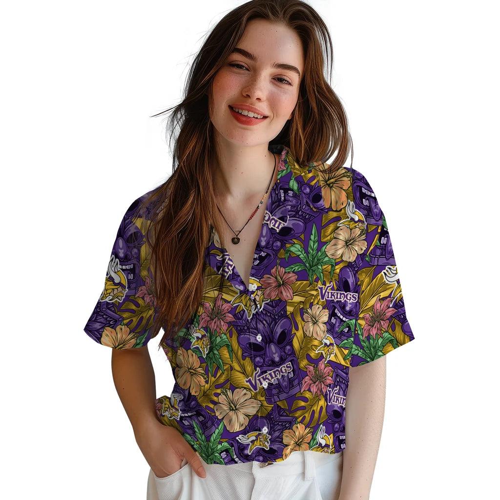 Minnesota Vikings Hawaiian Shirt - Hibiscus Tiki Jungle | Moonbestprint