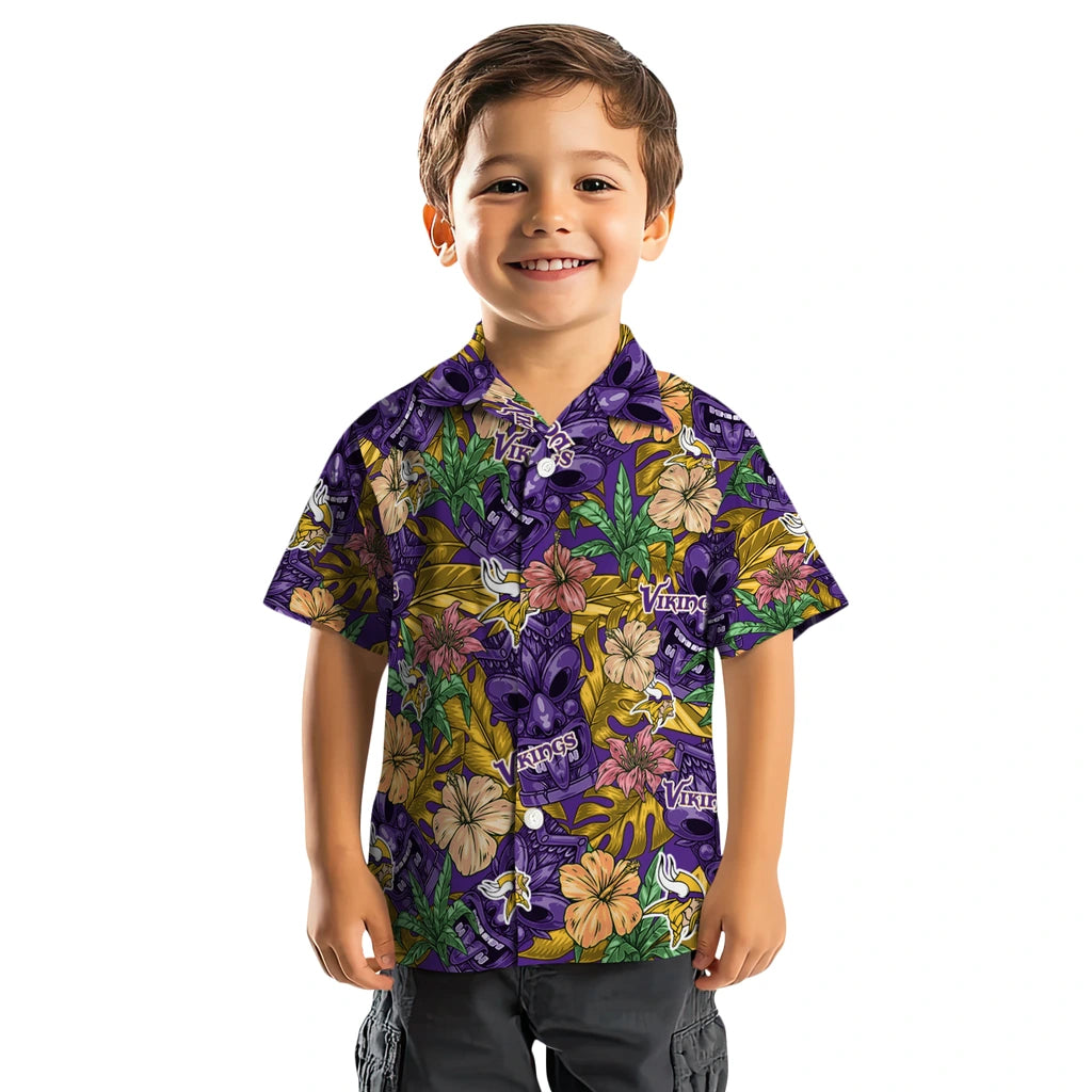 Minnesota Vikings Hawaiian Shirt - Hibiscus Tiki Jungle | Moonbestprint