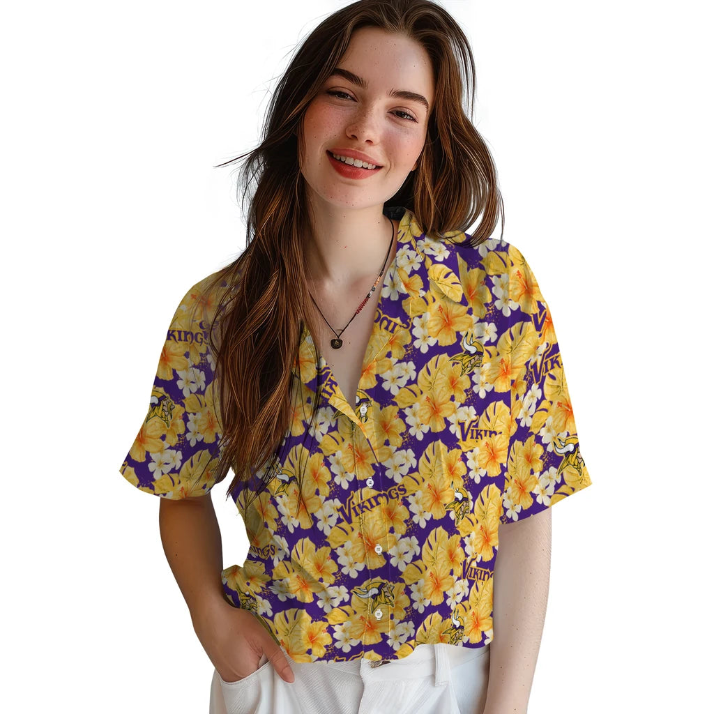 Minnesota Vikings Hawaiian Shirt - Hibiscus Tropics | Moonbestprint