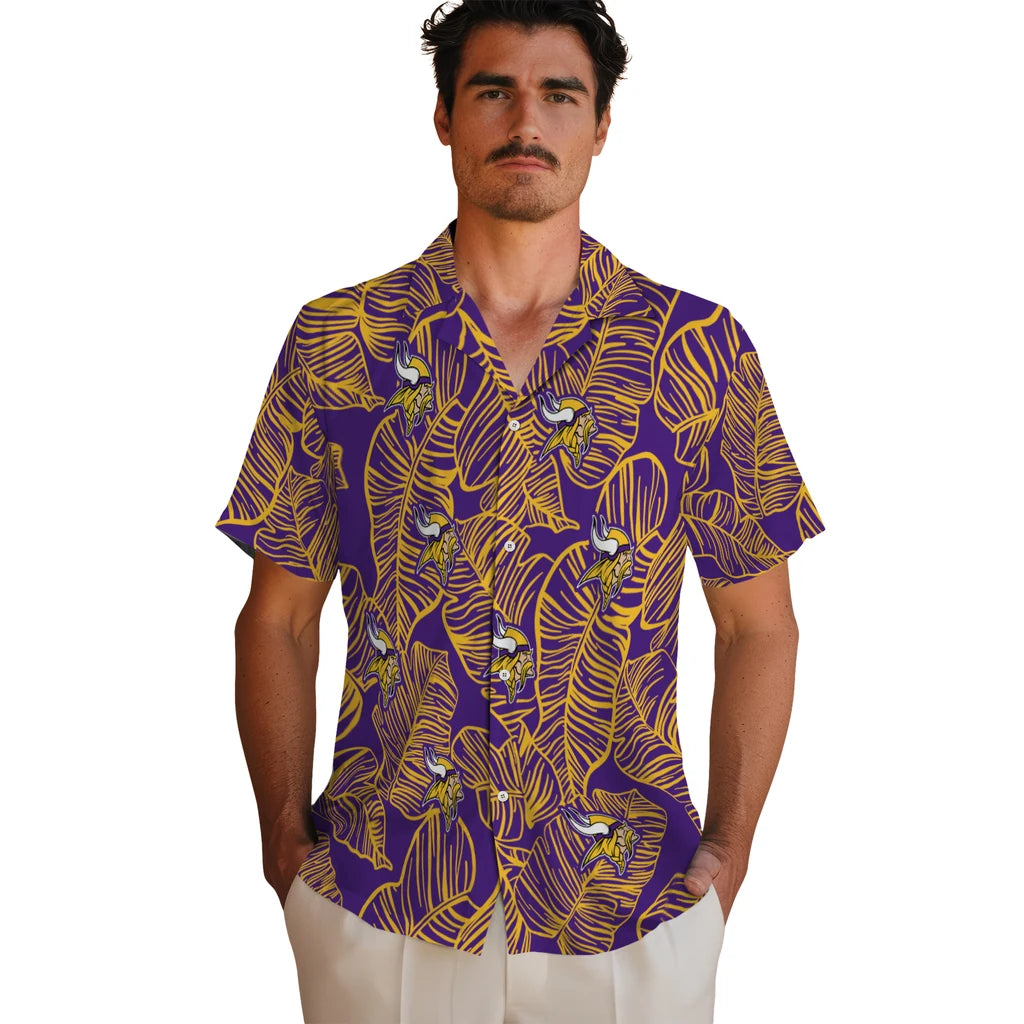 Minnesota Vikings Hawaiian Shirt - Leaf Outline | Moonbestprint