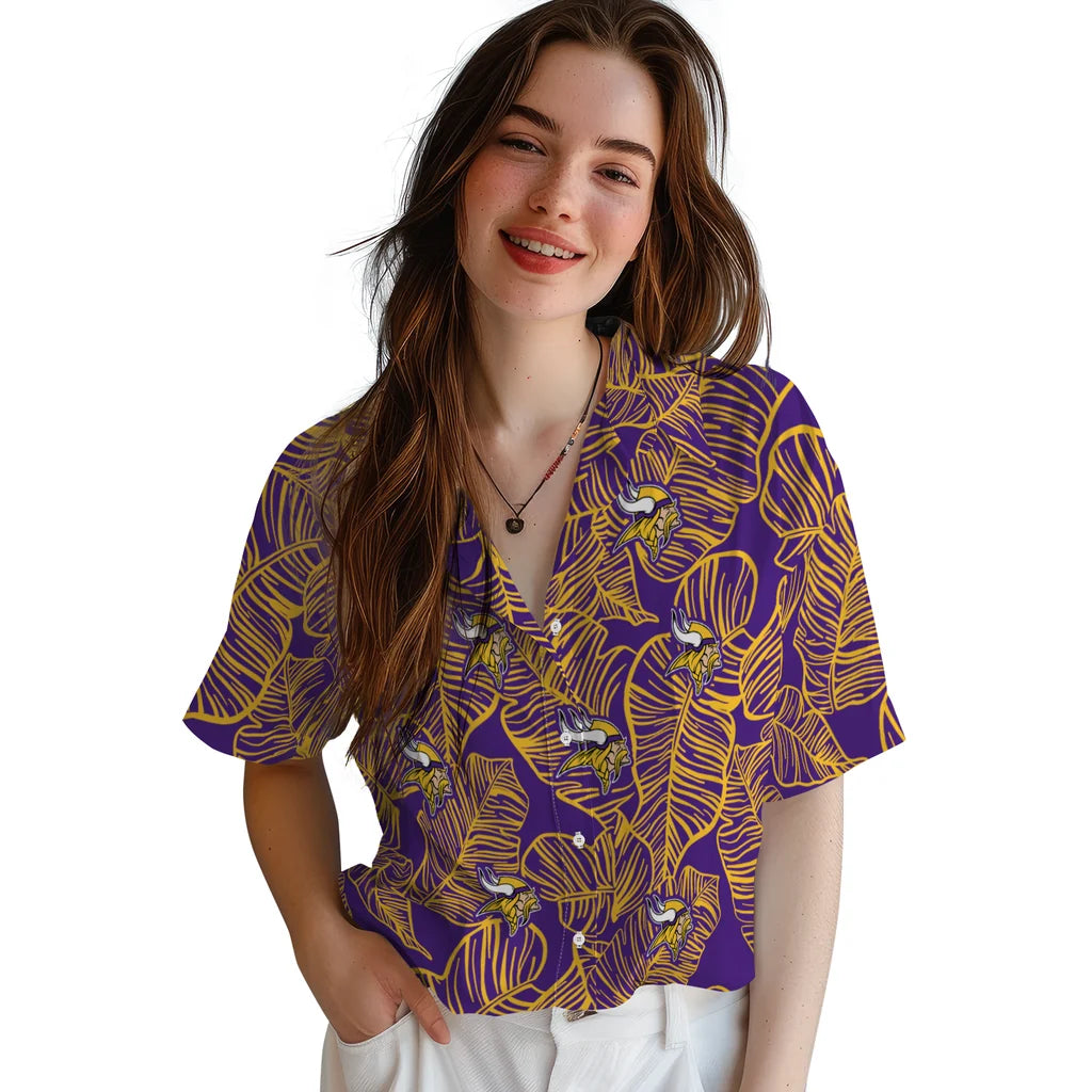 Minnesota Vikings Hawaiian Shirt - Leaf Outline | Moonbestprint