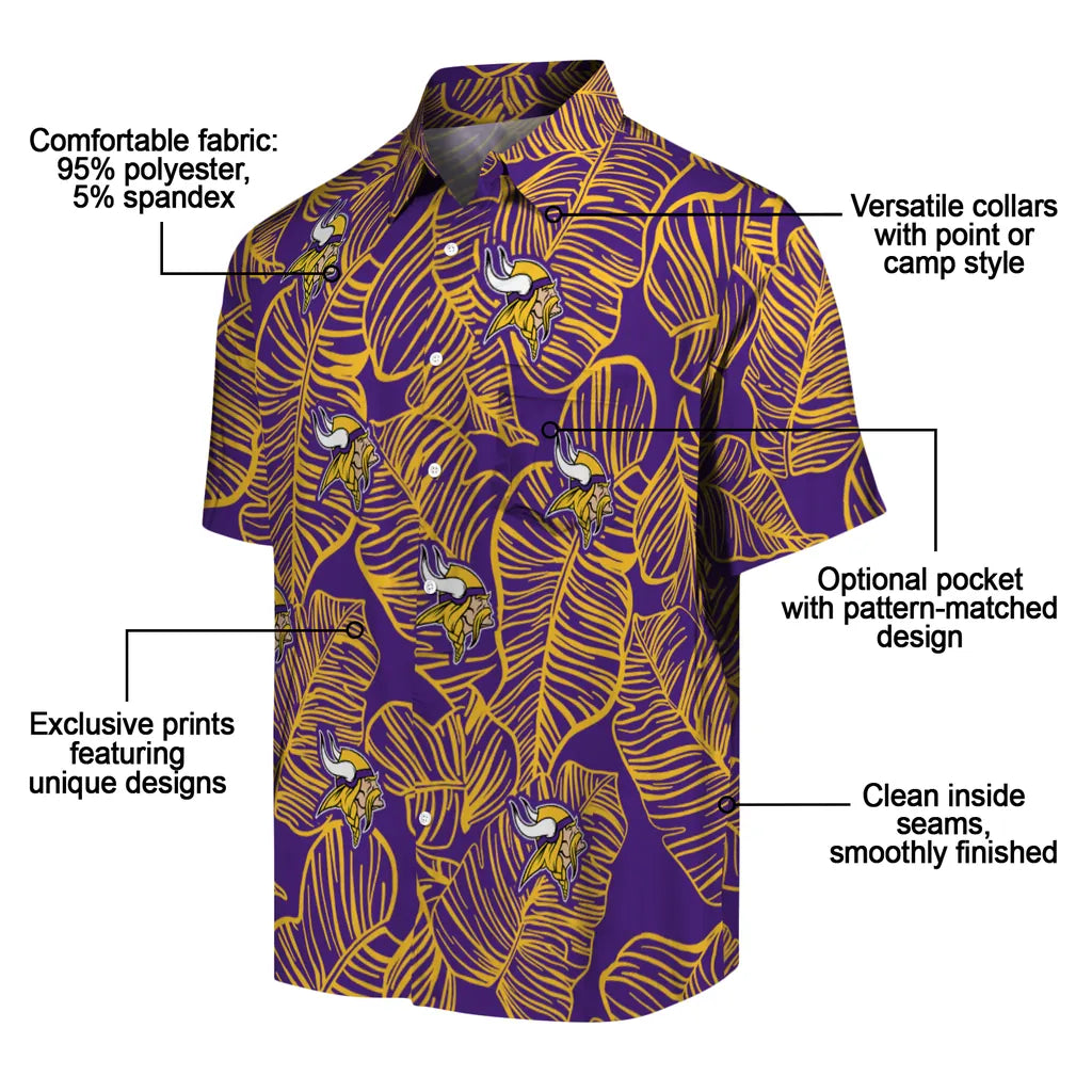 Minnesota Vikings Hawaiian Shirt - Leaf Outline | Moonbestprint