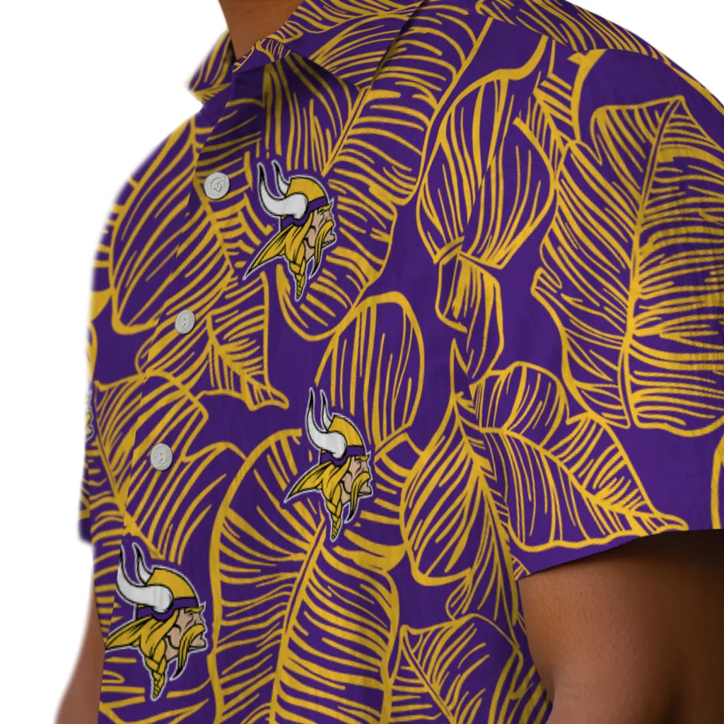 Minnesota Vikings Hawaiian Shirt - Leaf Outline | Moonbestprint