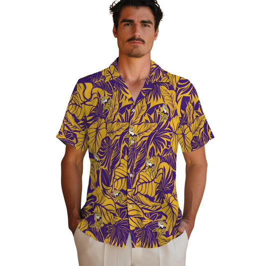 Minnesota Vikings Hawaiian Shirt - Monstera Layer | Moonbestprint