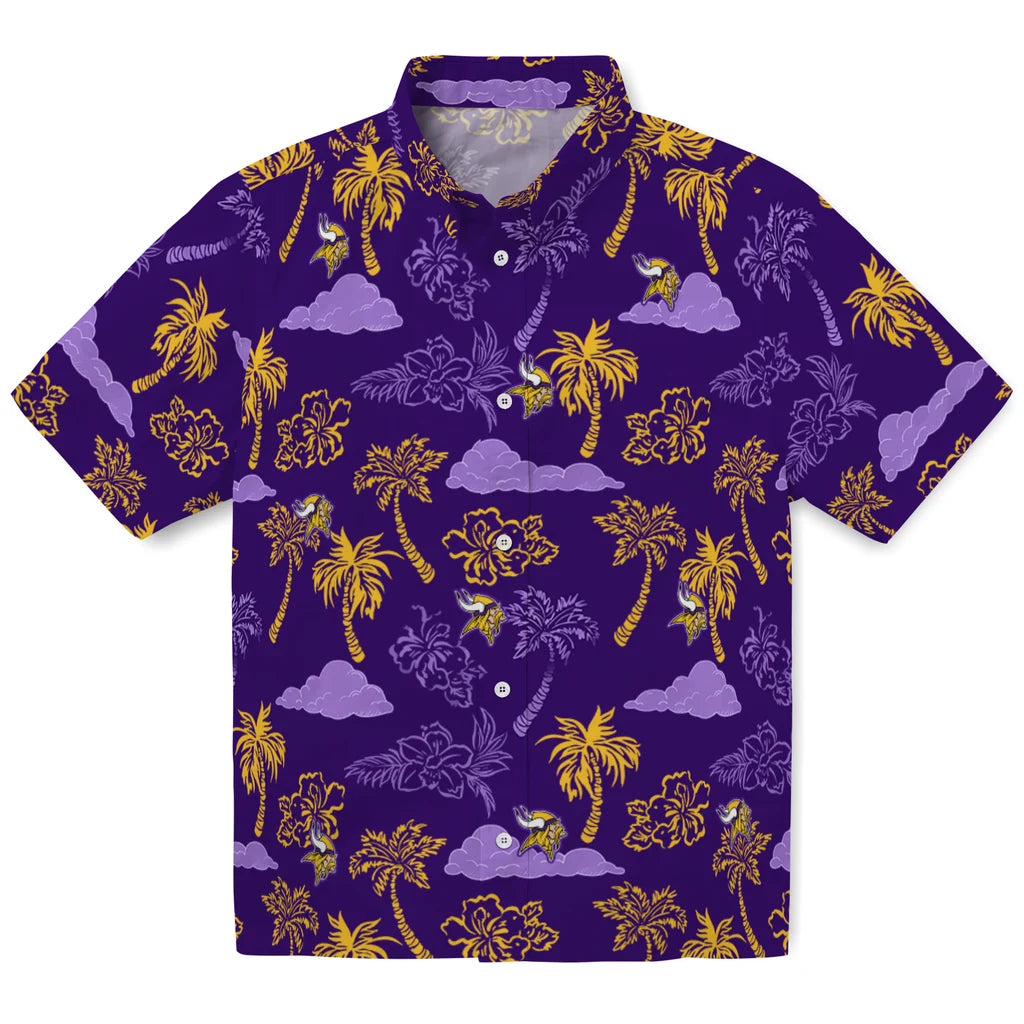 Minnesota Vikings Hawaiian Shirt - Palm And Clouds | Moonbestprint