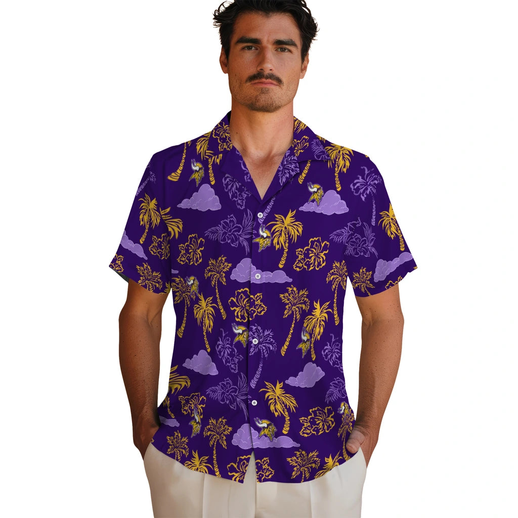 Minnesota Vikings Hawaiian Shirt - Palm And Clouds | Moonbestprint