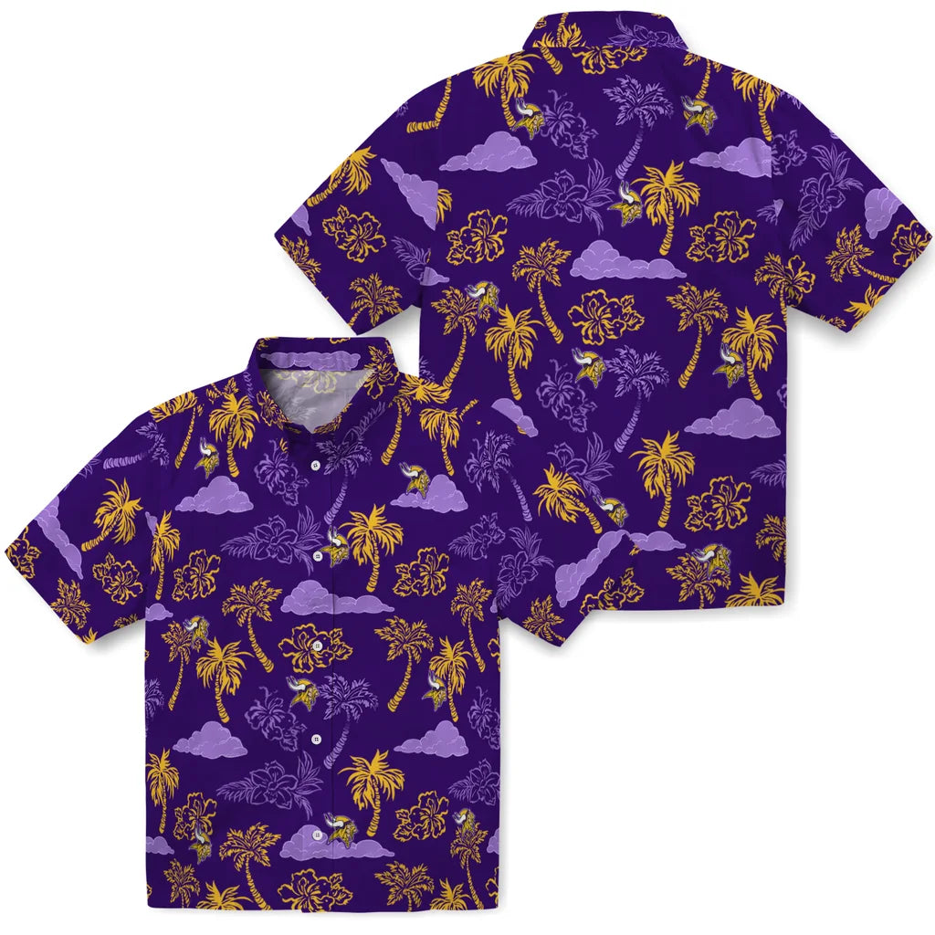 Minnesota Vikings Hawaiian Shirt - Palm And Clouds | Moonbestprint