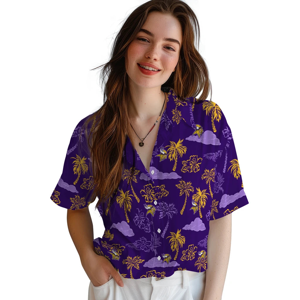 Minnesota Vikings Hawaiian Shirt - Palm And Clouds | Moonbestprint