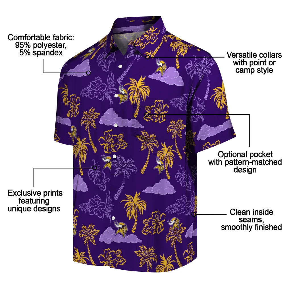 Minnesota Vikings Hawaiian Shirt - Palm And Clouds | Moonbestprint