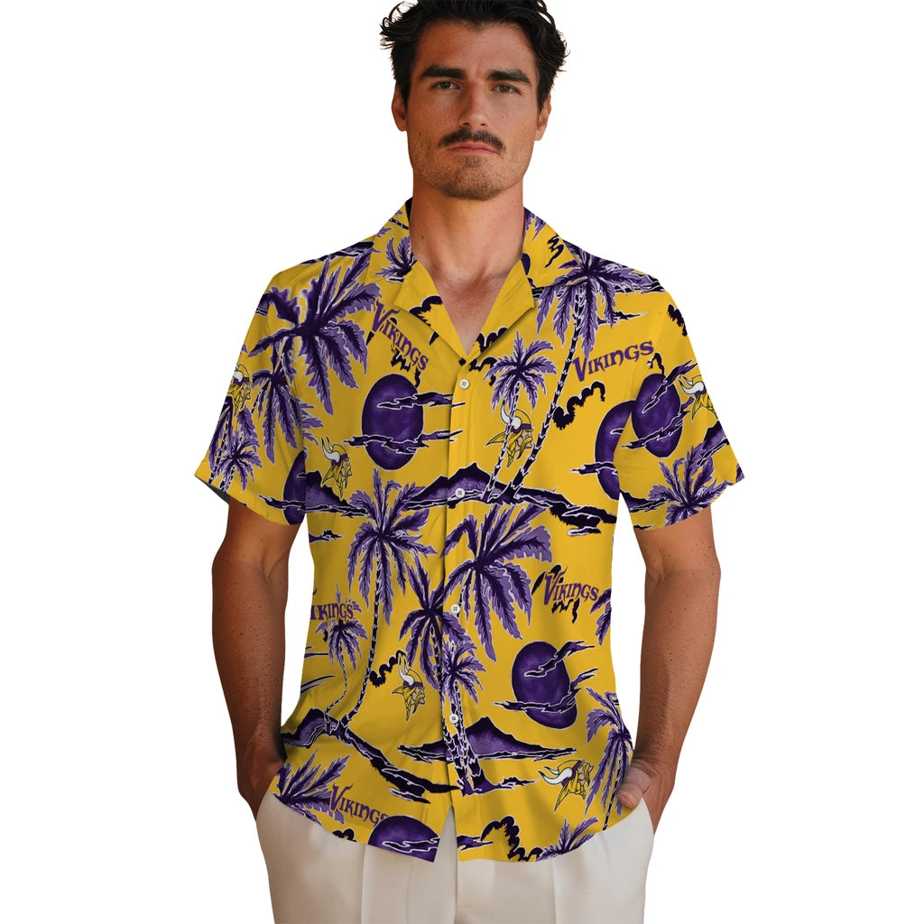 Minnesota Vikings Hawaiian Shirt - Palm Sunset | Moonbestprint