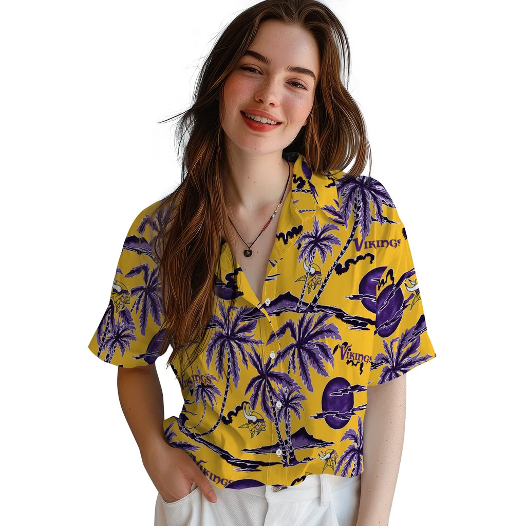Minnesota Vikings Hawaiian Shirt - Palm Sunset | Moonbestprint