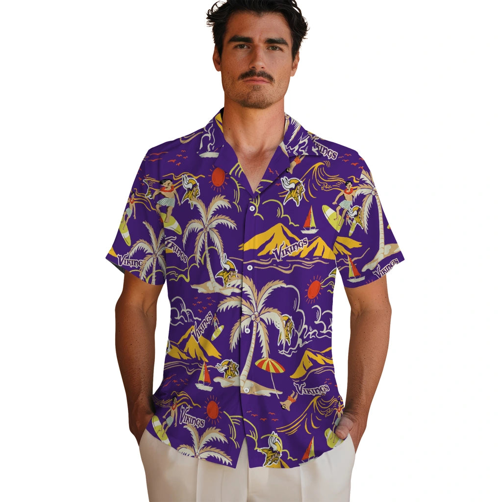 Minnesota Vikings Hawaiian Shirt - Palm Tree Island | Moonbestprint