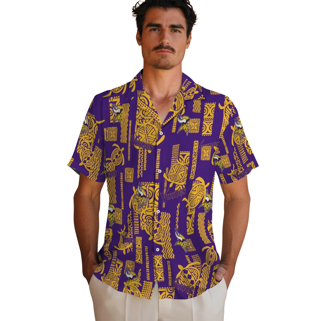Minnesota Vikings Hawaiian Shirt - Turtle Lines | Moonbestprint