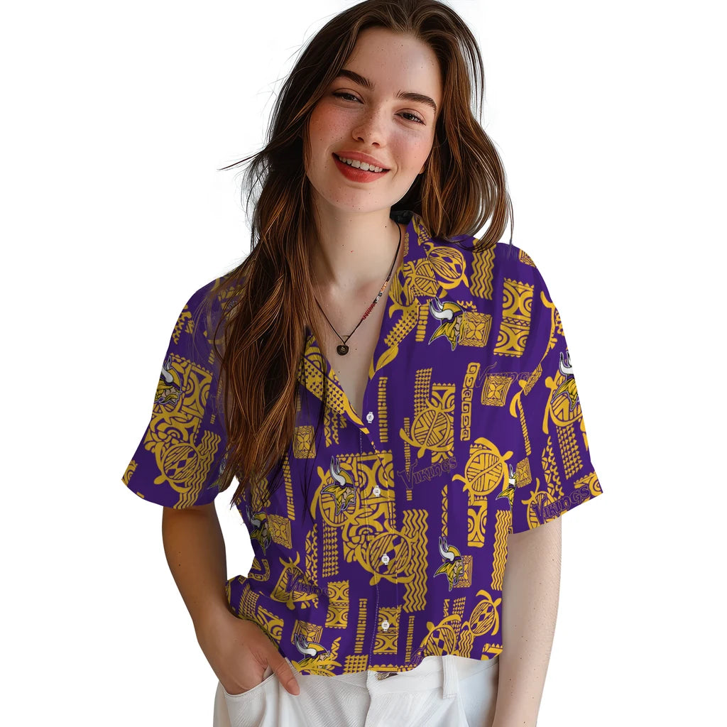 Minnesota Vikings Hawaiian Shirt - Turtle Lines | Moonbestprint