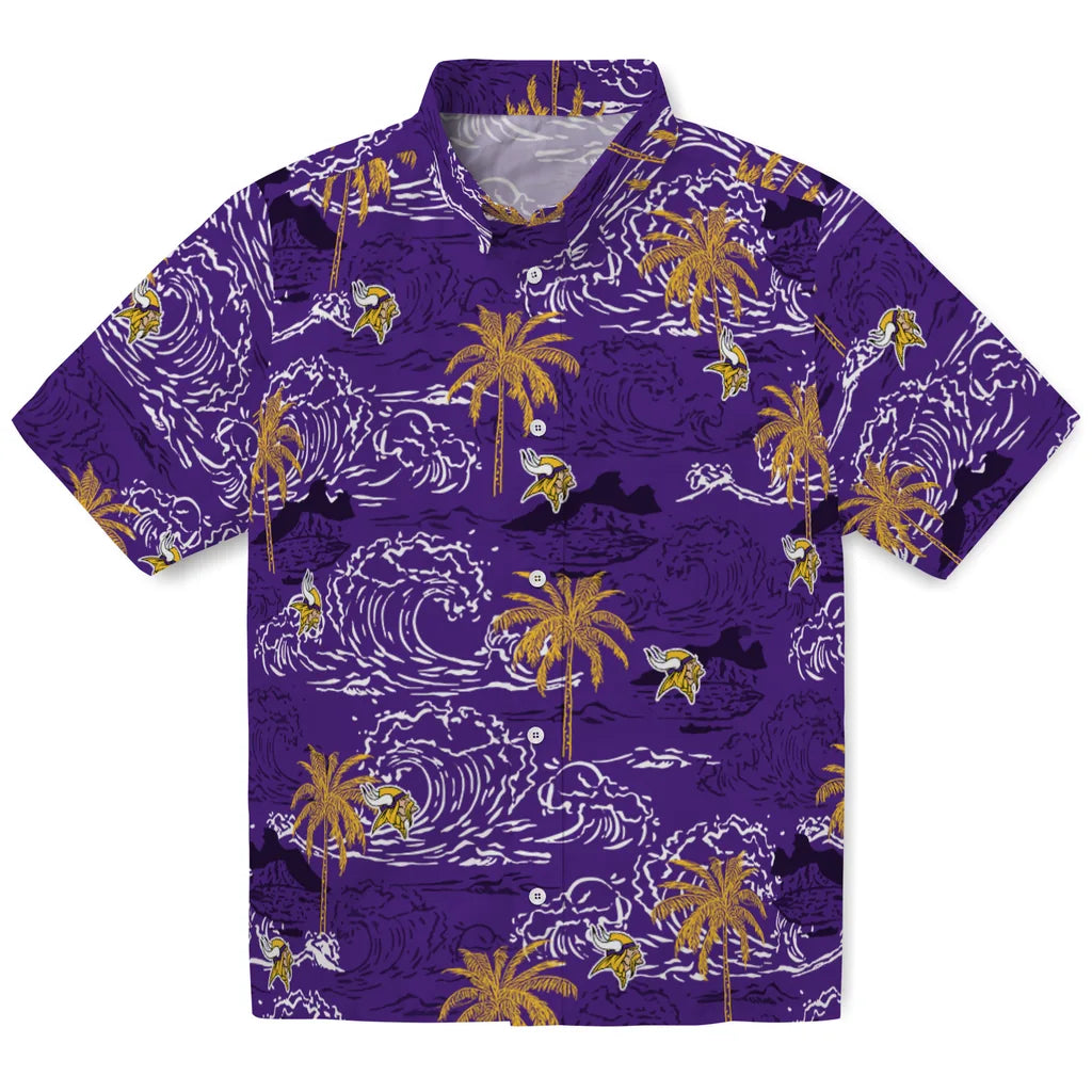 Minnesota Vikings Hawaiian Shirt - Wave Palm | Moonbestprint
