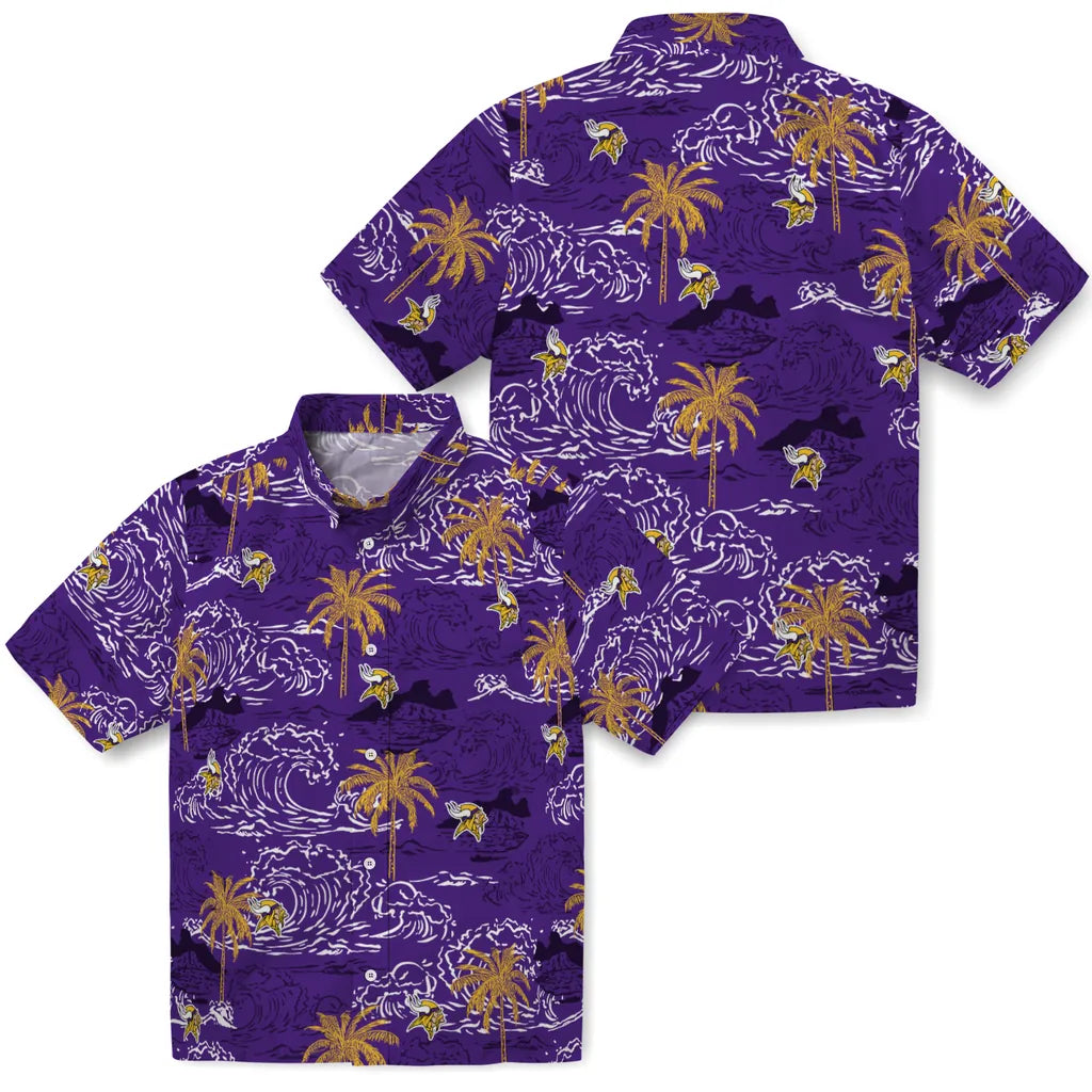 Minnesota Vikings Hawaiian Shirt - Wave Palm | Moonbestprint