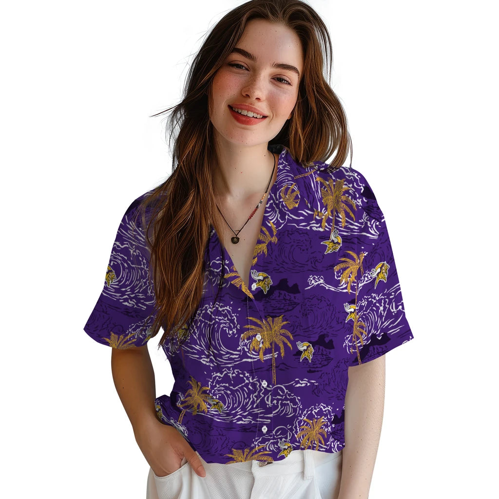 Minnesota Vikings Hawaiian Shirt - Wave Palm | Moonbestprint