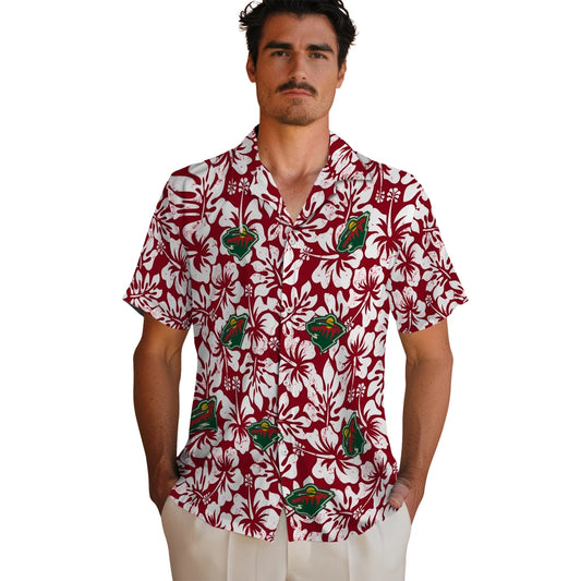 Minnesota Wild Hawaiian Shirt - Hibiscus Motif | Moonbestprint