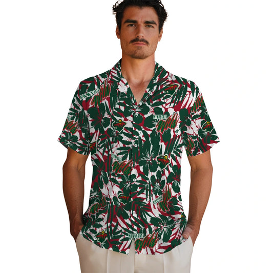 Minnesota Wild Hawaiian Shirt - Hibiscus Overlay | Moonbestprint
